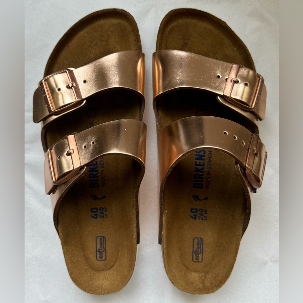 Birkenstock Arizona Metallic Copper Sandals- Size 40